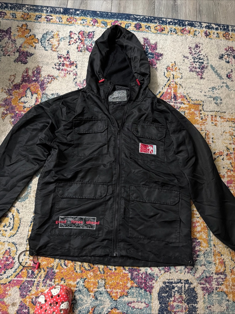 Brooks Trademark Men’s Black Hooded Full Zip Graphic Windbreaker Jacket M
